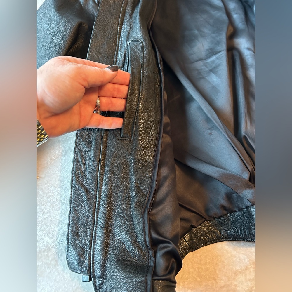 Black Women's Leather Jacket with Braided Detail - Picture 7 of 13